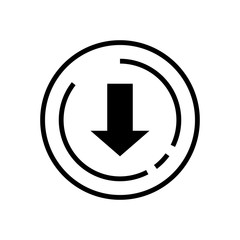 Line Art. Arrow Down rounded icon. Vector illustration style is flat