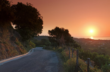 sunrise on Castagniccia  cornice road in Corsica