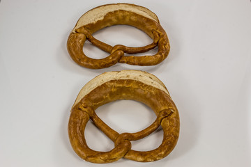 Old German pretzels on white background