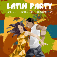 Salsa party illustration with dancing couple - obrazy, fototapety, plakaty