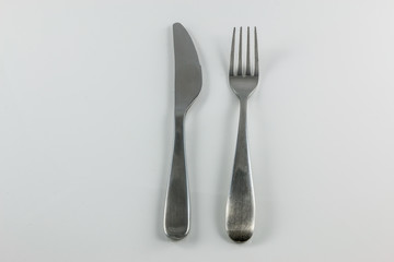 Steel cutlery with knife and fork