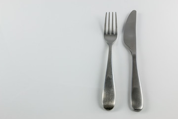 Steel cutlery with knife and fork