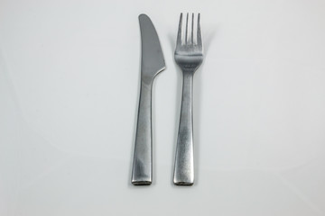 Steel cutlery with knife and fork