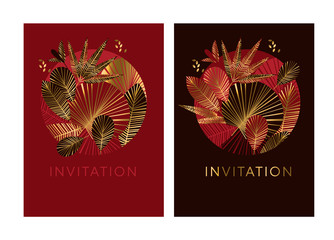 Gold and red geometric tropical pattern