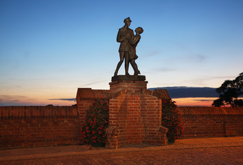 Monument to uhlan with girlfriend in Grudziadz. Poland