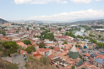 Obraz premium Top view of the historical center of Tbilisi from Narikala fortress. Tbilisi is the capital of Georgia