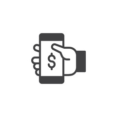 Mobile payment vector icon. filled flat sign for mobile concept and web design. Hand hold phone simple solid icon. Symbol, logo illustration. Pixel perfect vector graphics