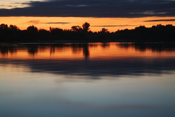 Fototapeta na wymiar Sunset on Vistula river in Grudziadz. Poland