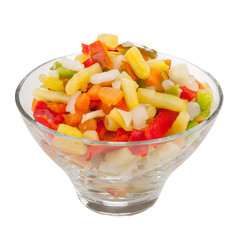 Fresh mixed vegetables in bowl on white. Isolated with clipping path.