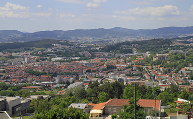 Naklejka na ściany i meble View of the city Guimaraes from Mount Penha