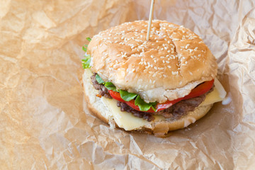 Closeup of tasty grilled homemade burger