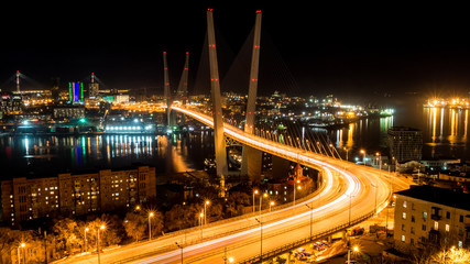 Fototapeta na wymiar Night Vladivostok. Golden bridge. Russia