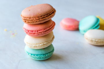 Colorful French or Italian Macarons stack / Macaroon Cakes