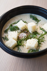 Closeup of fresh mushroom soup