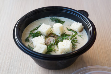 Closeup of fresh mushroom soup