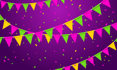 Vector Illustration Festive Party Background with Flags Garlands and Serpentine