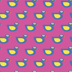 Seamless vector blue duck pattern on pink background for wrapping, craft, fabric, textile