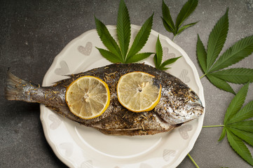 pieczona ryba z ziołami i cytryną - obrazy, fototapety, plakaty
