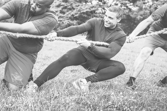 Team competing in tug of war