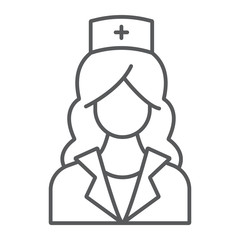 Nurse thin line icon, medicine and clinical, woman sign, vector graphics, a linear pattern on a white background, eps 10.