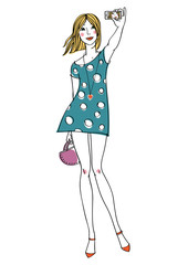 Selfie/Illustration of a cute girl taking a picture of herself