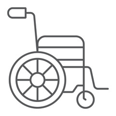 Wheelchair thin line icon, medical and equipment, handicapped sign, vector graphics, a linear pattern on a white background, eps 10.