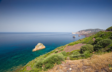 Some rock formations along the southern coast of Sardinia, in Italy.