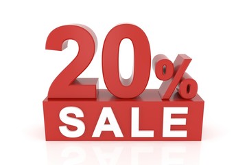 Twenty percent sale. 3D rendering.