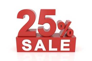 Twenty five percent sale. 3D rendering.