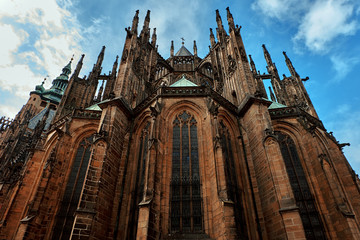Fototapeta na wymiar Facade of the main entrance to the St. Vitus cathedral in Prague Castle in Prague, Czech Republic