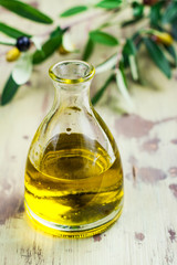 Olive oil in a glass bottle