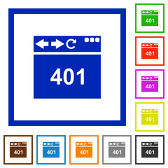 Browser 401 Unauthorized flat framed icons