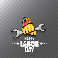 vector labor day Usa label or background. vector happy labor day poster or banner with clenched fist isolated on transparent background . Labor union icon