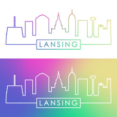 Lansing skyline. Colorful linear style. Editable vector file.