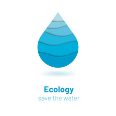 Save the water - ecology concept with paper cut water drop. World Water Day - vector banner background template