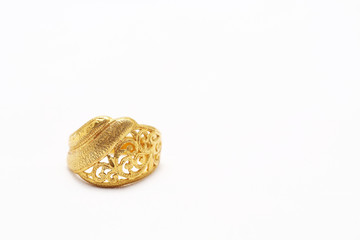 Beautiful gold ring on white background