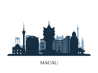 Macau skyline, monochrome silhouette. Vector illustration.