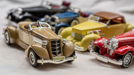collection of old car model. replica of vintage car. collectible toys - 217298328