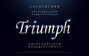 Elegant silver Colored Metal Chrome alphabet font. Triumph Typography classic style serif font set. vector illustration