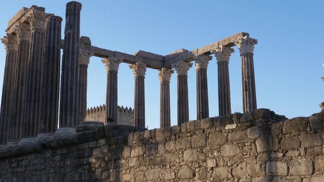 Zoom In Roman Temple of Evora. The Roman Temple is part of the historical city of Evora, included in the classification by UNESCO as a World Heritage Site