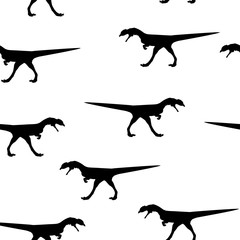 Seamless animal pattern Dinosaur black silhouette on white, vector eps 10