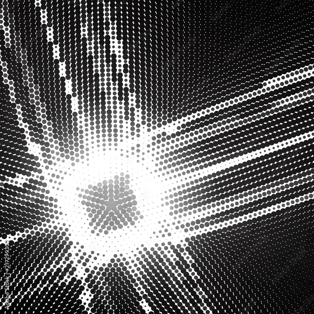 Poster Abstract black-and-white halftone pattern with circle and cross textured by dots. Graphic vector background