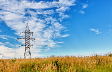 High voltage line and blue sky