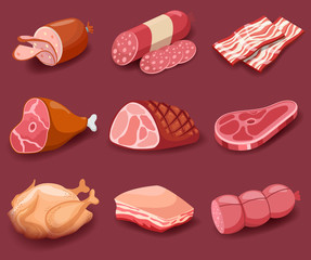 Meat icon set vector Fresh meat icons set.
