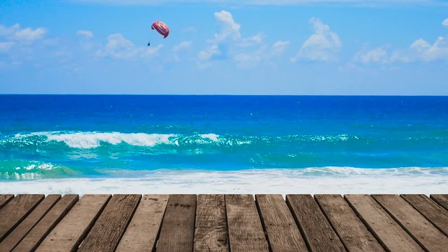 Close-up Terrace wooded pattern. Beach sea background