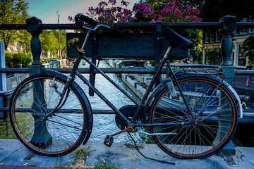Fototapeta na wymiar Netherlands, South Holland, a bicycle parked on the side of the road