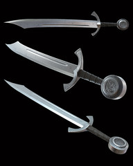 The medieval swords isolated on black background 3d illustration