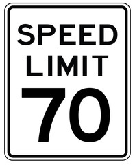 Panneau routier américain aux Etats Unis d'Amérique : limite de vitesse à 70 mp/h