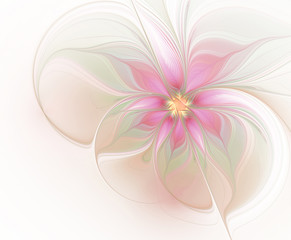 Abstract fractal pink flower on white background