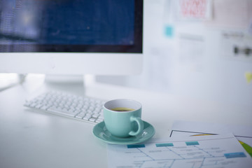 A cup of coffee on the office table